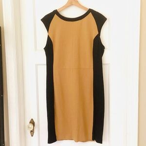 VICTOR ALFARO Knit color-block black mustard dress size L slimming fitted